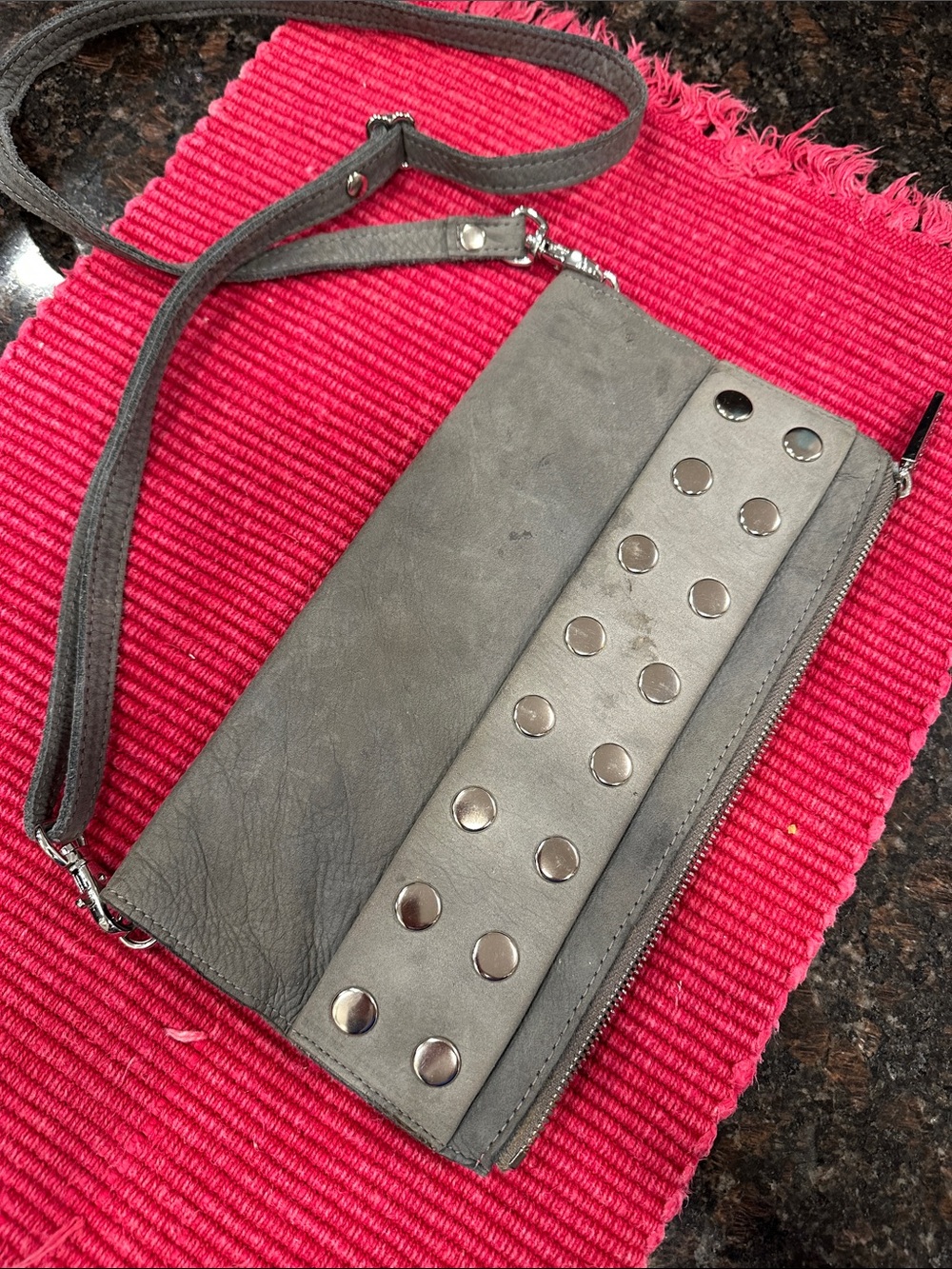Hammitt Gray Leather Zip-Top Crossbody
